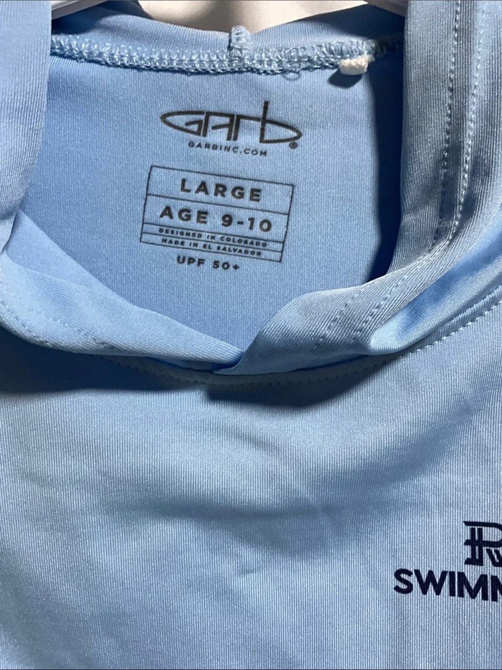 UPF 50 Light Blue Hooded Kids Swim Coverup - SWIMMING by Garb Size L